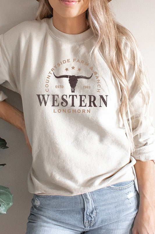  Western Longhorn Sand Pullover